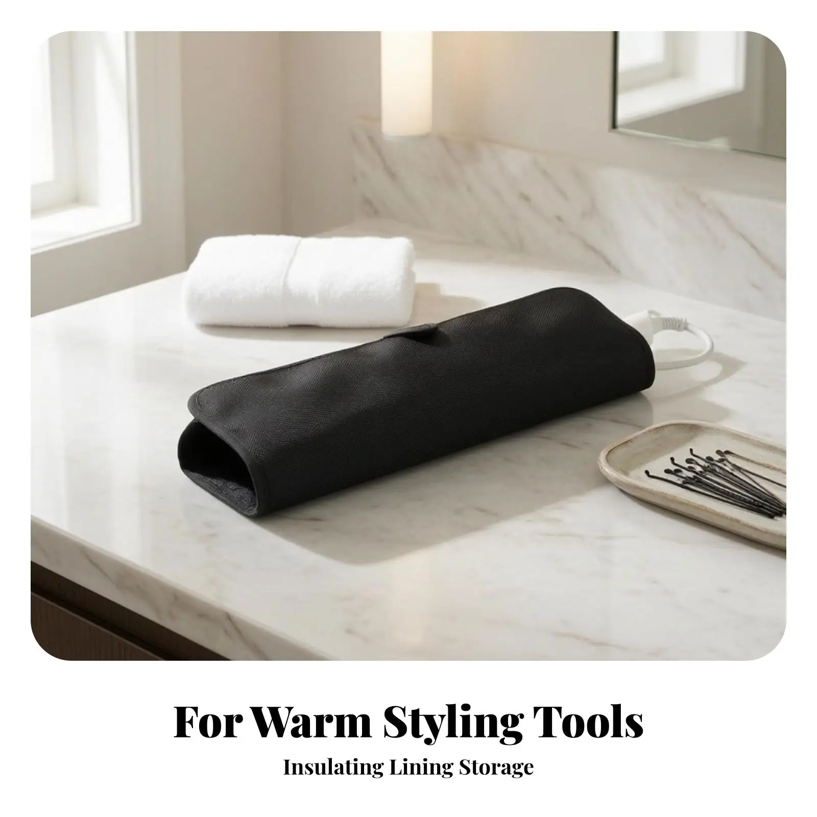 Curling Iron Pouch with Cord Sleeve Travel-Friendly Curling Iron Pouch Hair Straightener Holder with Side Loop Textured