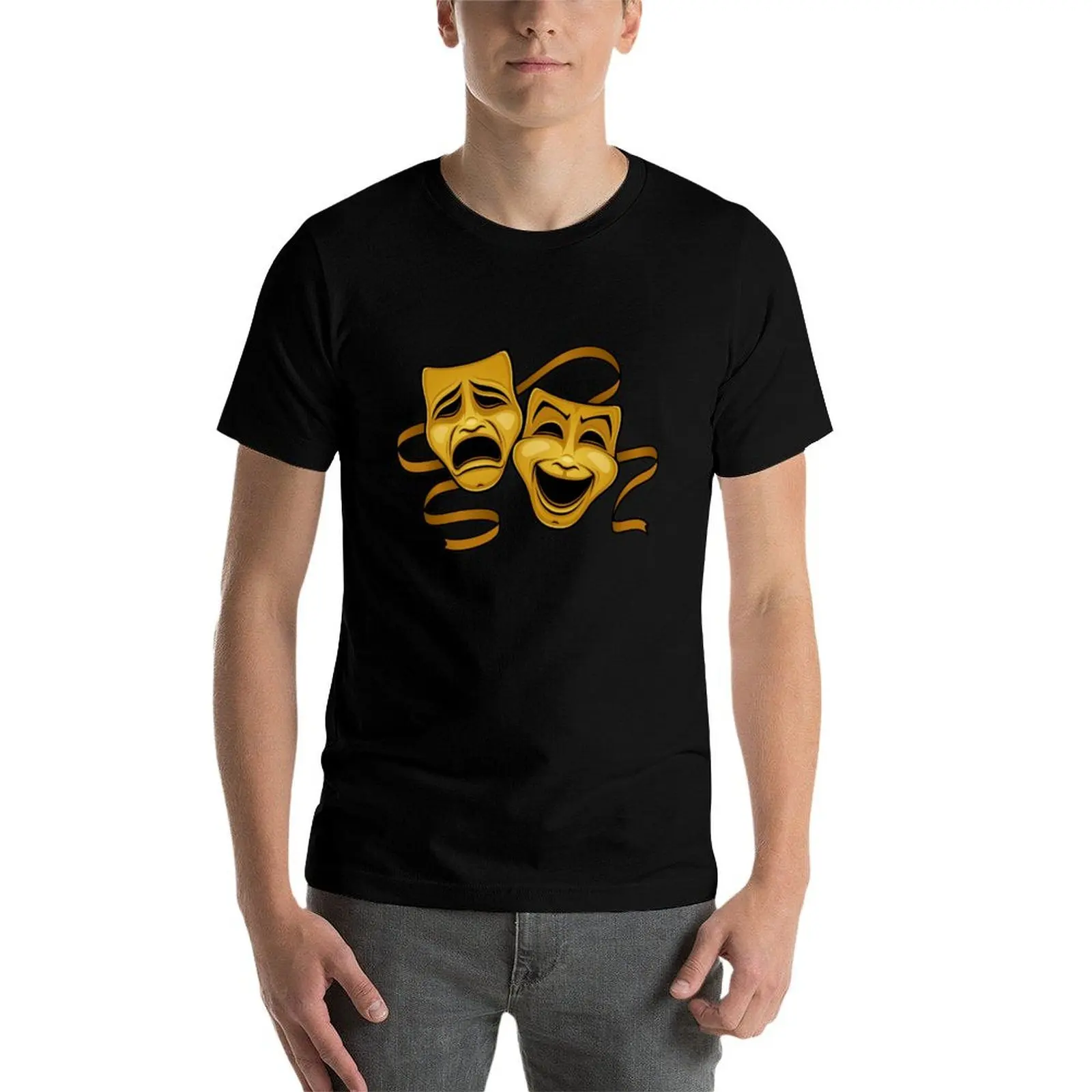 Gold Comedy And Tragedy Theater Masks T-Shirt Christmas Casual Tee Shirt view 4