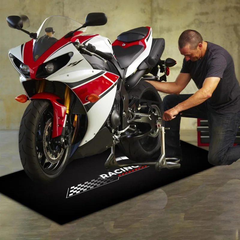 VIKAMA Racing Motorcycle Floor Mat Washable Non Slip Garage Display Carpet Heavy Duty Entryway Hallway Bedroom Home Decor
