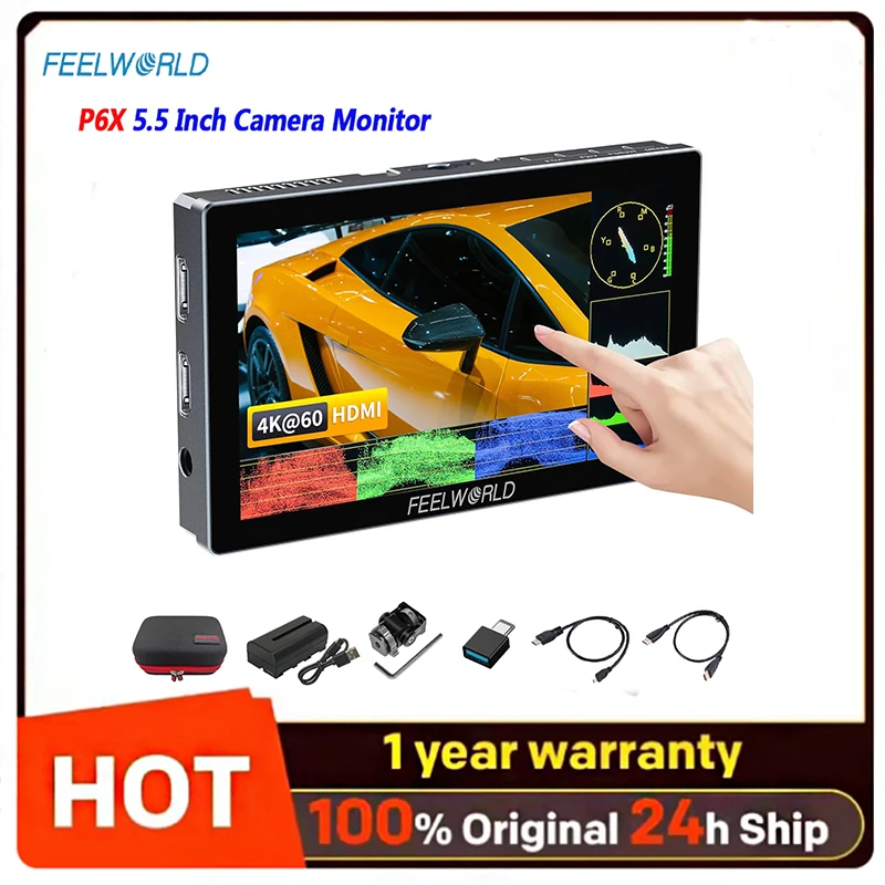 

Монитор для камеры FEELWORLD P6X 5.5 дюймов, 1000 нит, 4K, для DSLR-камер, с 3D LUT, сенсорный экран, полевой монитор 3C с сумкой и аккумулятором