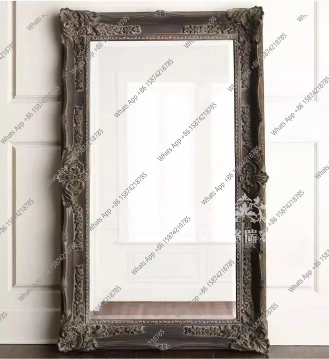 French retro solid wood carving flower floor mirror full-length mirror American full-body fitting mirror