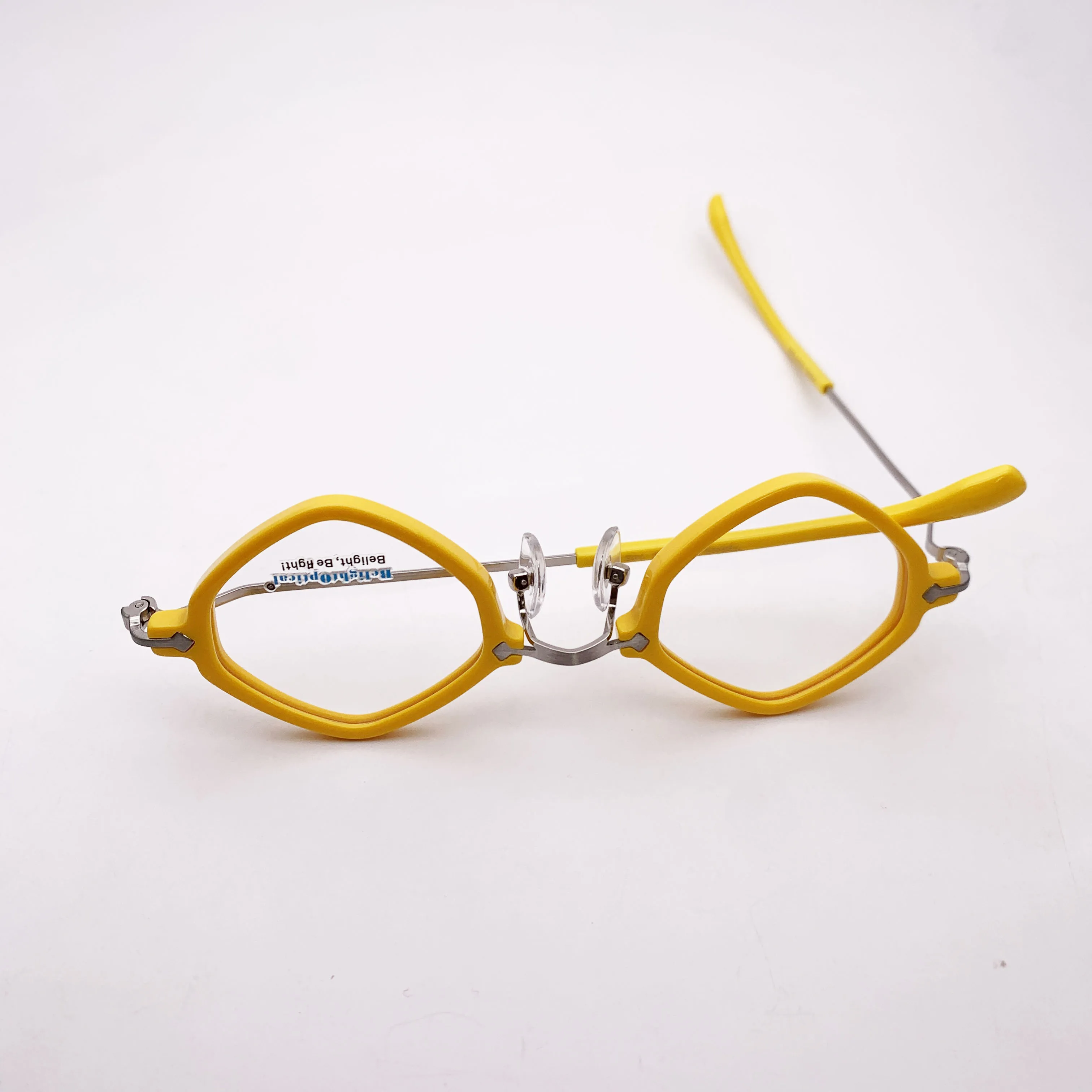 Belight-gafas graduadas para hombre y mujer, lentes de acetato con forma rómbica de Metal, Color caramelo, 76845