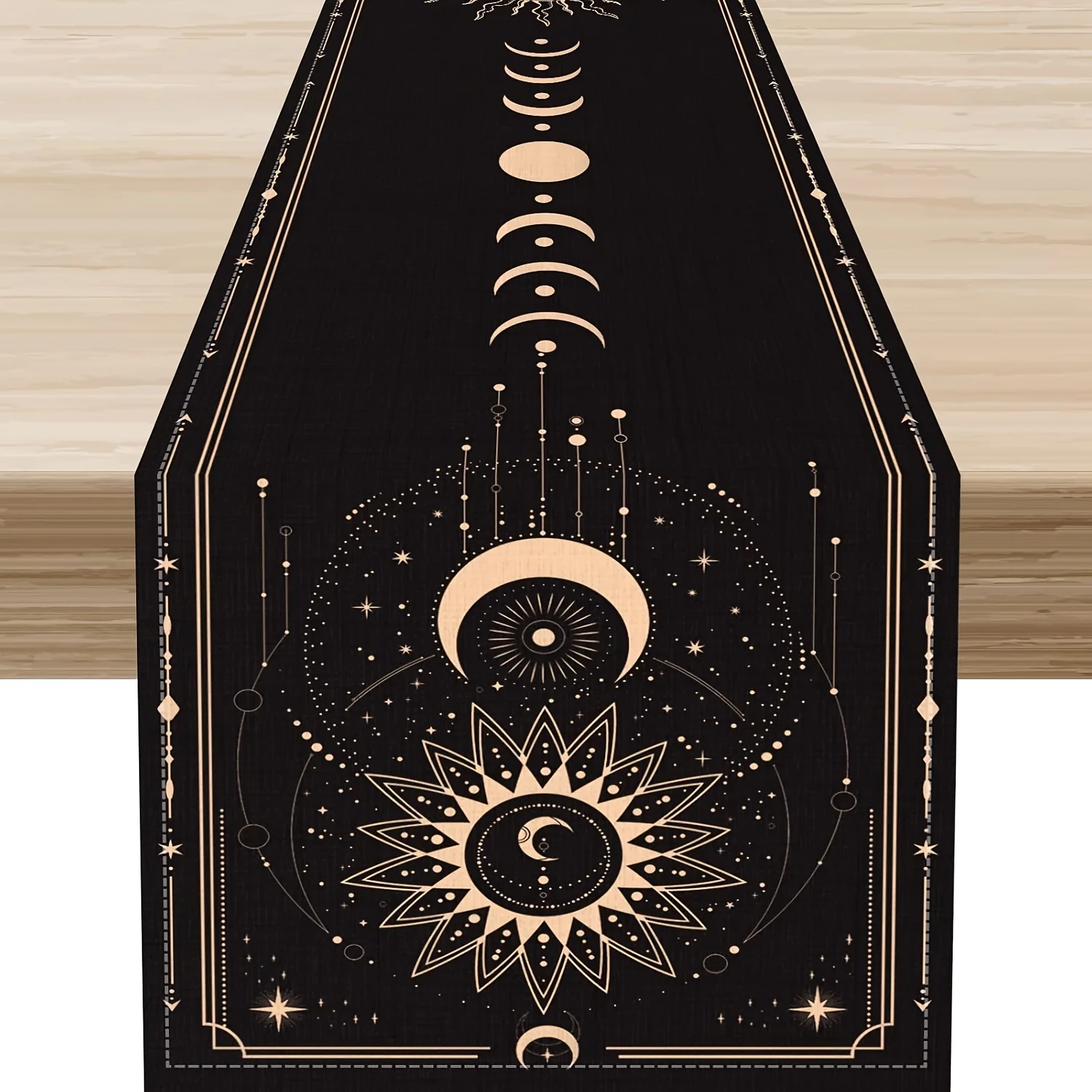 VIKAMA Starry Sky Milky Way Tablecloth Black and Gold Moon Phase Solar System Pattern Ins-Style Light Luxury Home Art Decoration