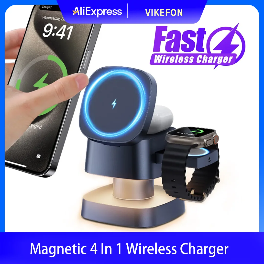 

4 In 1 Magnetic Wireless Charger Night Light For Magsafe iPhone 17~12 Pro Max Apple Watch Airpods 4/3 Pro Fast Charging Station