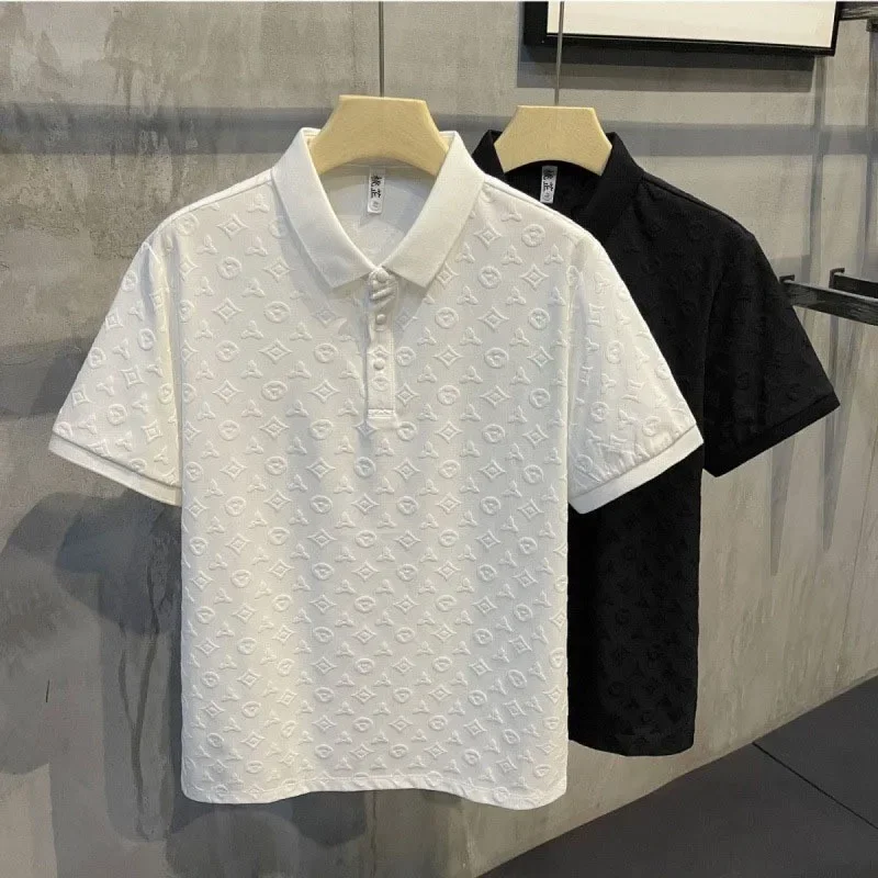 Summer New Men's Lop-up Hollow Short-sleeved Polo Tee Shirt Ice Silk Breathable Business Fashion T-Shirt Male Brand Clothes