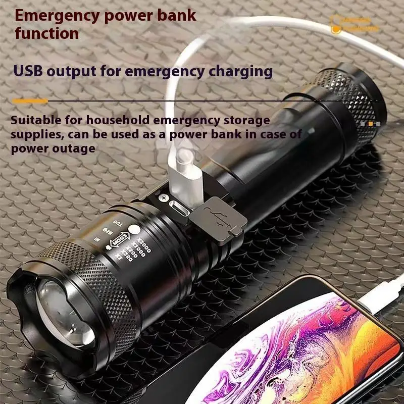 

1PCS High Power Rechargeable LED Tactical Flashlight Aluminum Alloy Telescopic Zoom Torch Lamp Builtin 18650 Battery