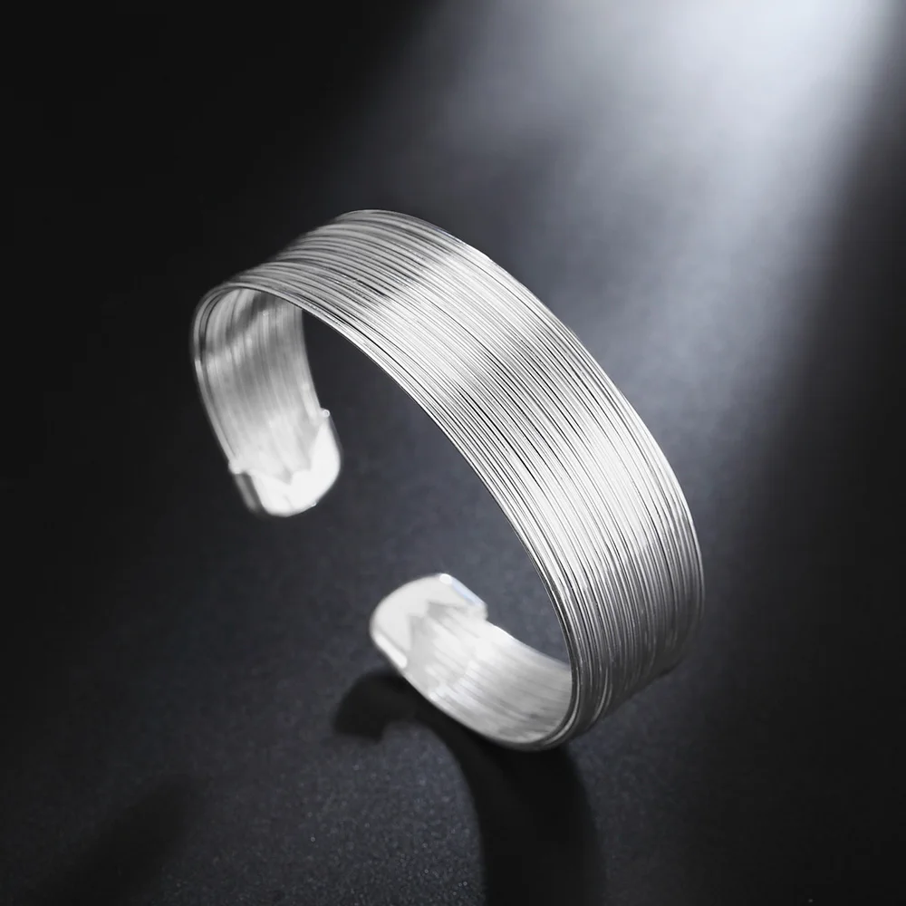 

Hot 925 Sterling Silver Bracelets For Women Retro Elegant Lines Bangles Fashion Wedding Party Jewelry Girl Christmas Gifts