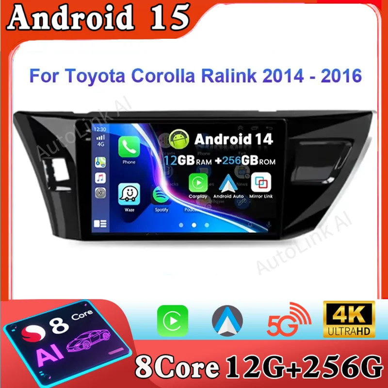 For Toyota Hilux Pick Up AN120 2015 - 2020 LHD RHD  Android 15 5G WIFI GPS Navigation Stereo Auto Radio Multimedia Carplay Auto