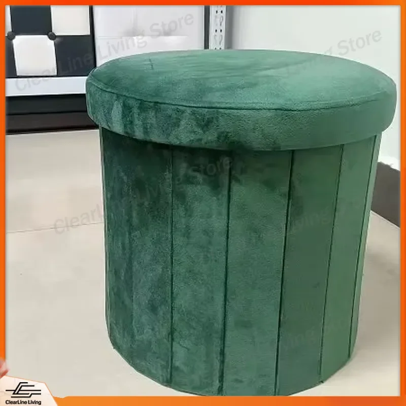 Modern Round Velvet Storage Footstool Foldable Multi Function Ottoman Space Saving Design for Living Room Bedroom