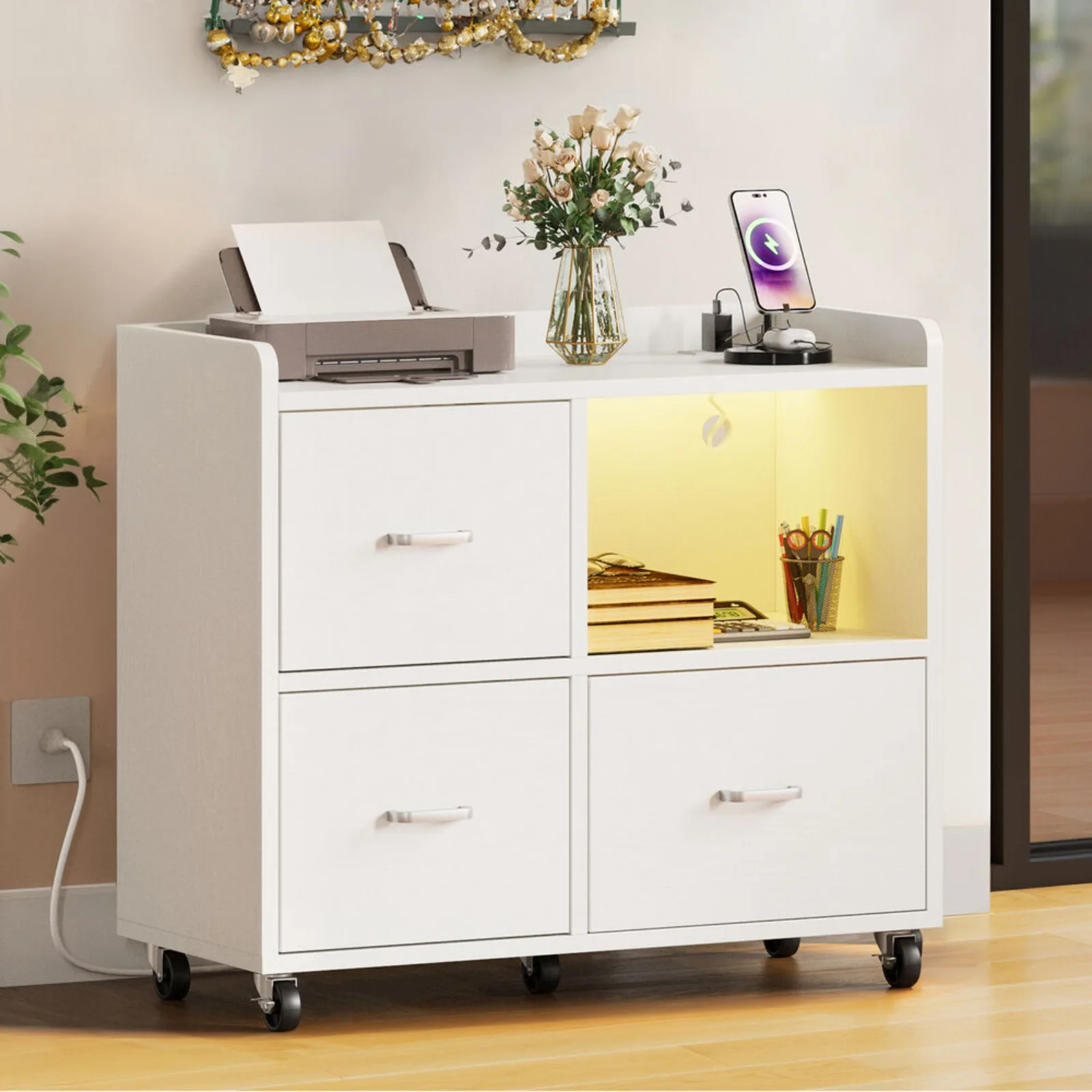 TAUS Mobile File Cabinet with 3 Drawer Metal Filing Storage Cabinet LED Light United States