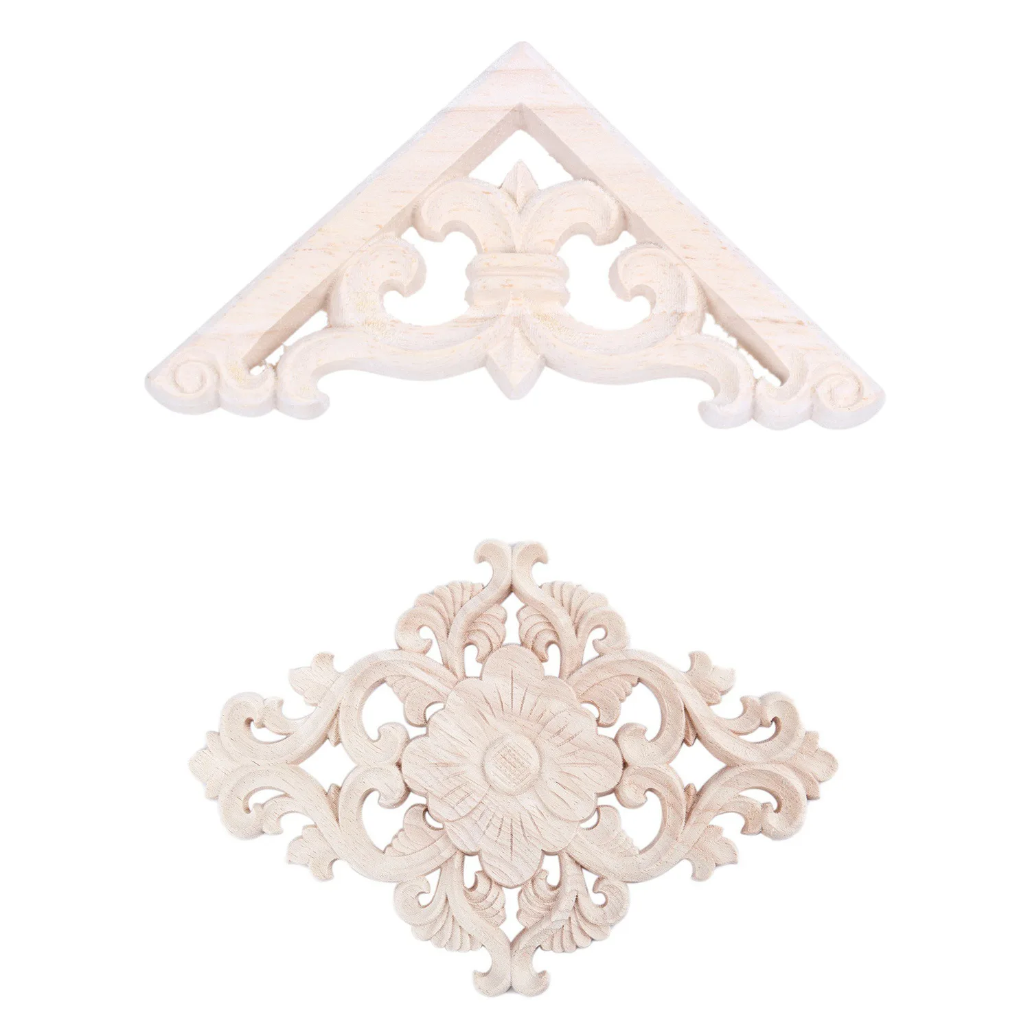 2 قطعة الخشب المنحوت الزاوية راصعة زين ديكور الأثاث الحرفية غير مصبوغ 8X8cm و 21X15cm