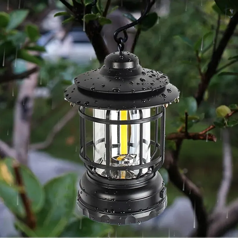 Retro Mini Camping Lantern Warm White Travel Tent Vintage Outdoor Lighting Portable Fishing Lamp Battery Version Without Battery