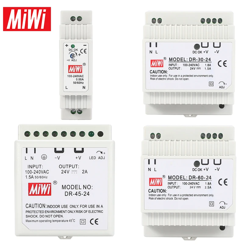 DR-15W 30W 45Ｗ 60W 12V 15V 24V 48V Din Rail Type  Industrial Switching Power Supply