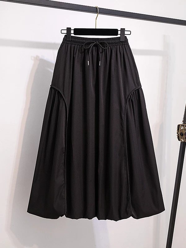 

Ele Bla Flower Bud Skirt Women's plus Size Autumn Winter Elastic Waist Belly Cover Versatile Mid-Length A-Line Skirt