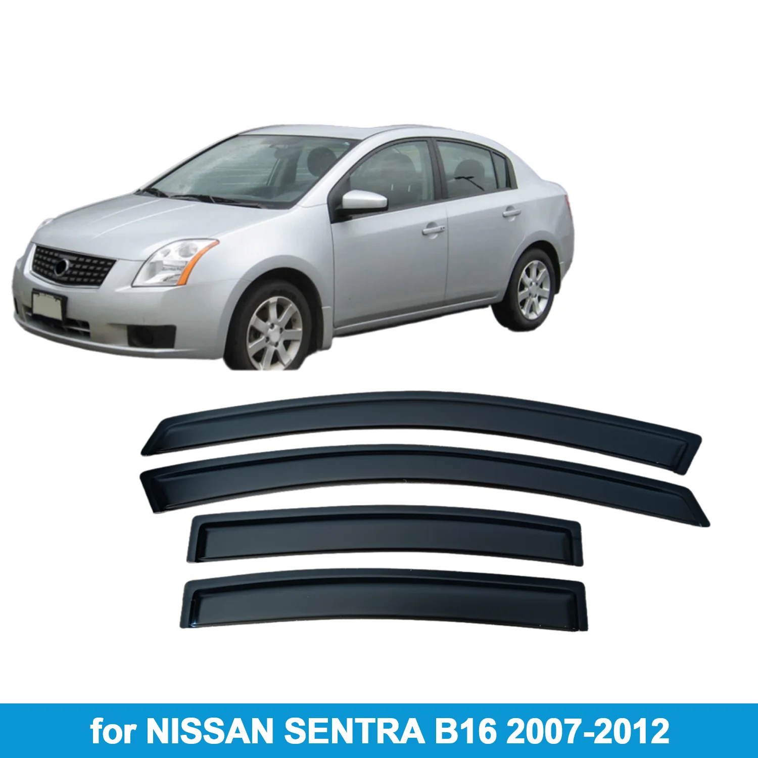 

Window Visor for NISSAN SENTRA B16 2007-2012 Rain Guard Side Vent Deflector Weathershield Outside-Mount Tape On