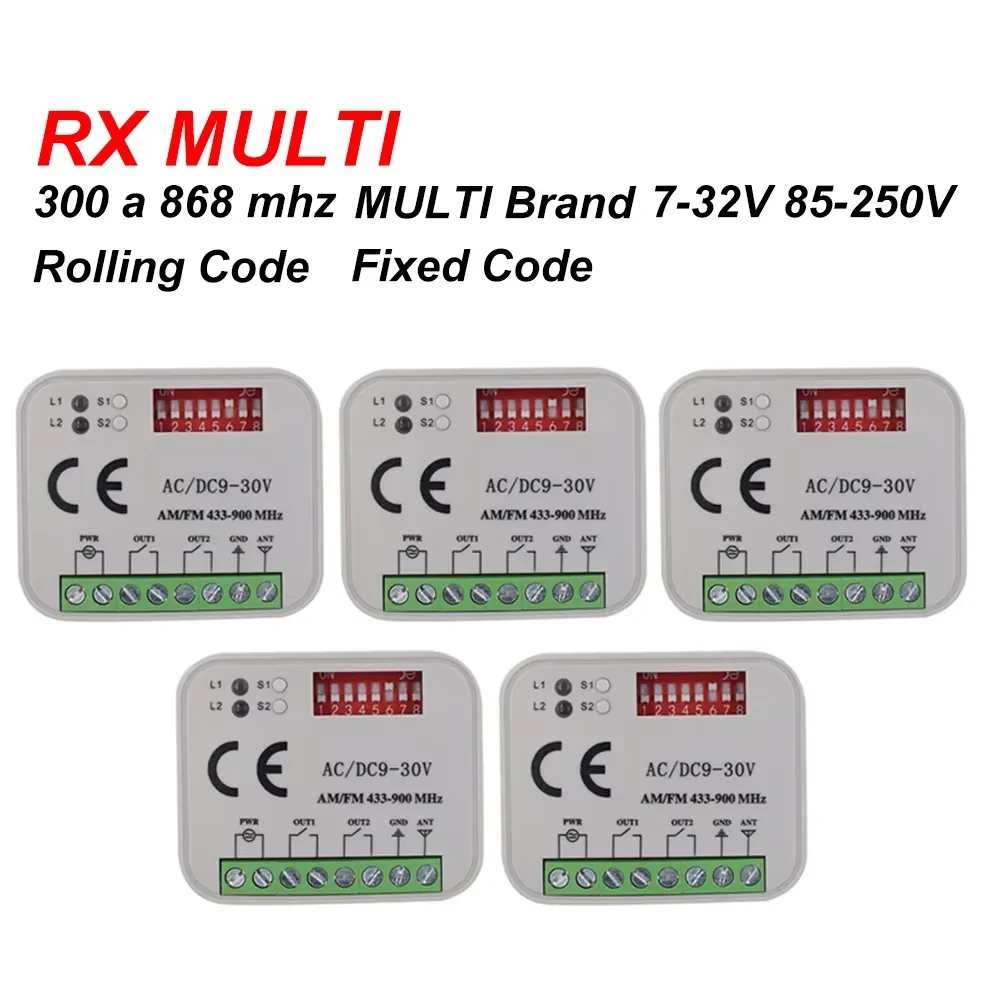 

5pcs RX MULTI Receiver 300-900MHz Universal For Garage Door Gate Remote Control 2CH Momentary 12V 24V 220V Switch