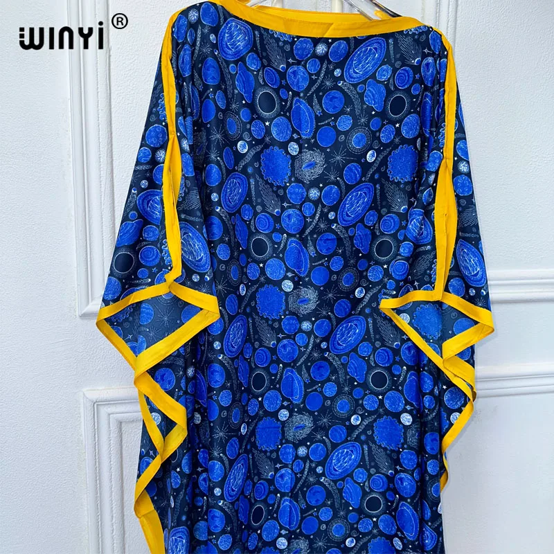 WINYI summer fashion dresses for women luxury flower print muslim woman dubai Free Size Design Maxi Loose African Elegant Dress