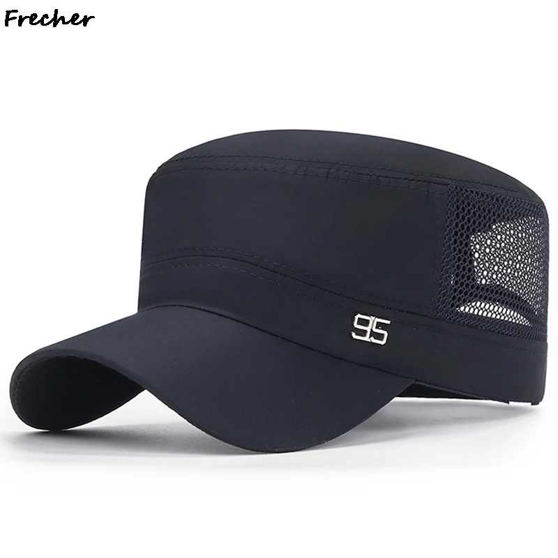 Men Adjustable Size Golf Caps Mesh Breathable Military Hats Summer Snapback Hat Daddy Grandpa Flat Top Cap Male Sports Casquette