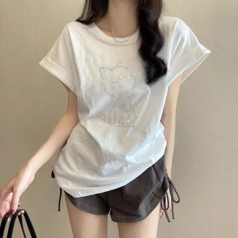 

Sweet Cool Print Loose Fit Women's Cotton Tank Top Svel T-irt Glitter Design Summer Faion Casual Comfortable