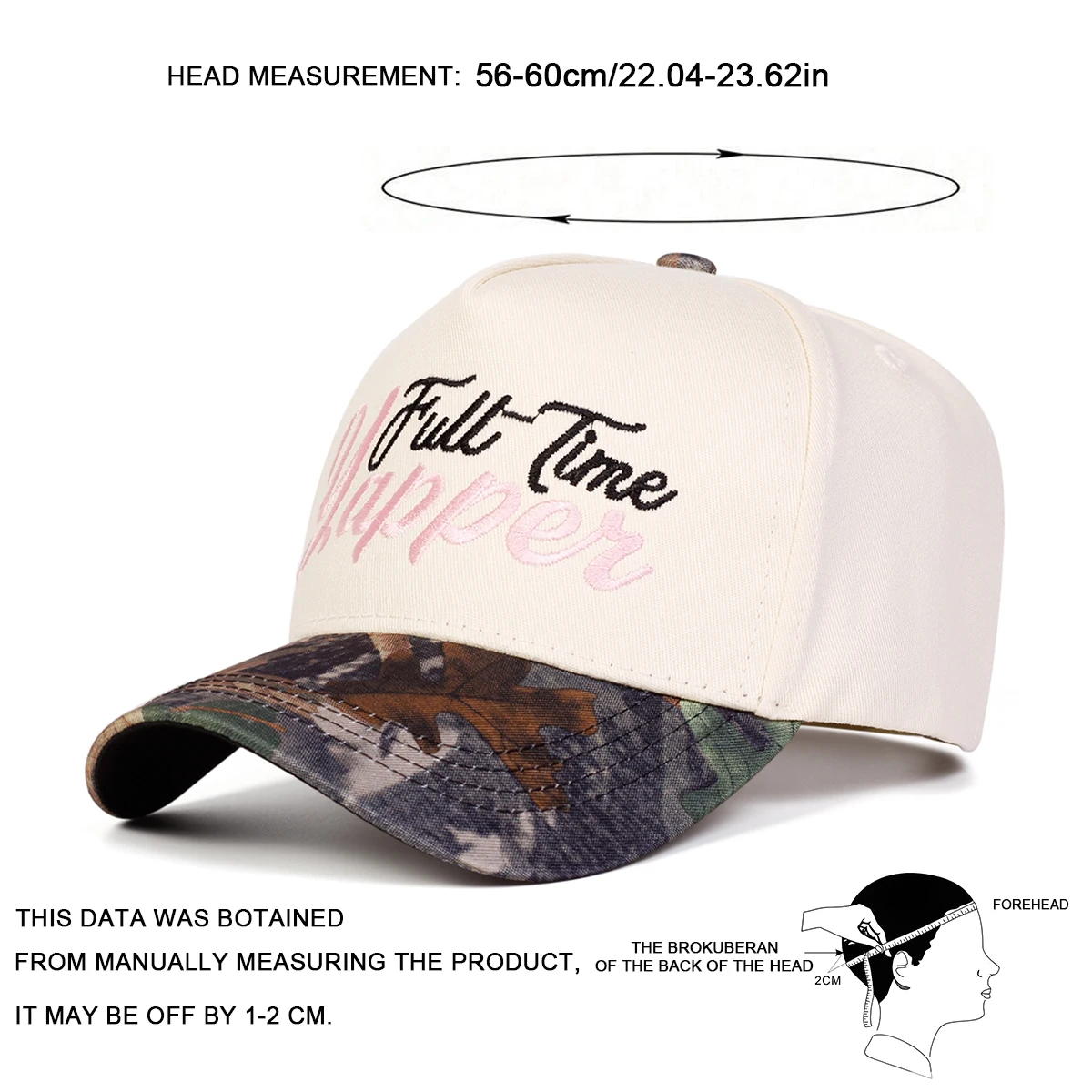 Unisex FULL TIME YAPPER Baseballkappen mit Stickerei, für Frühling und Herbst, für den Außenbereich, verstellbare Freizeithüte, Sonnenschutzhut, Sportkappe – Detail 6