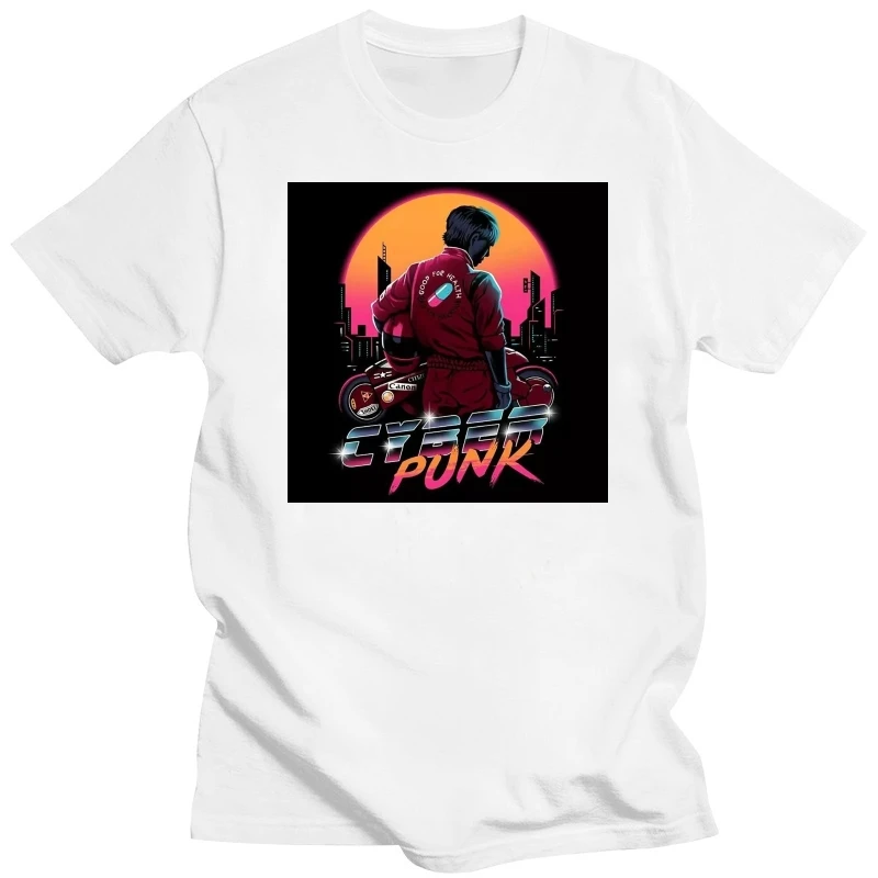 Japanese Anime Tee Akira Neo Tokyo T Shirt Men Print Cotton Tshirts Round Neck Short Sleeved Shotaro Kaneda Synthwave T-Shirt