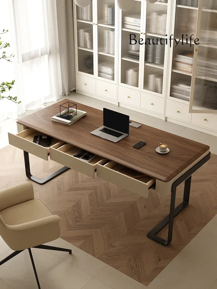 Simple retro walnut desk bedroom living room computer table solid wood minimalist writing workbench