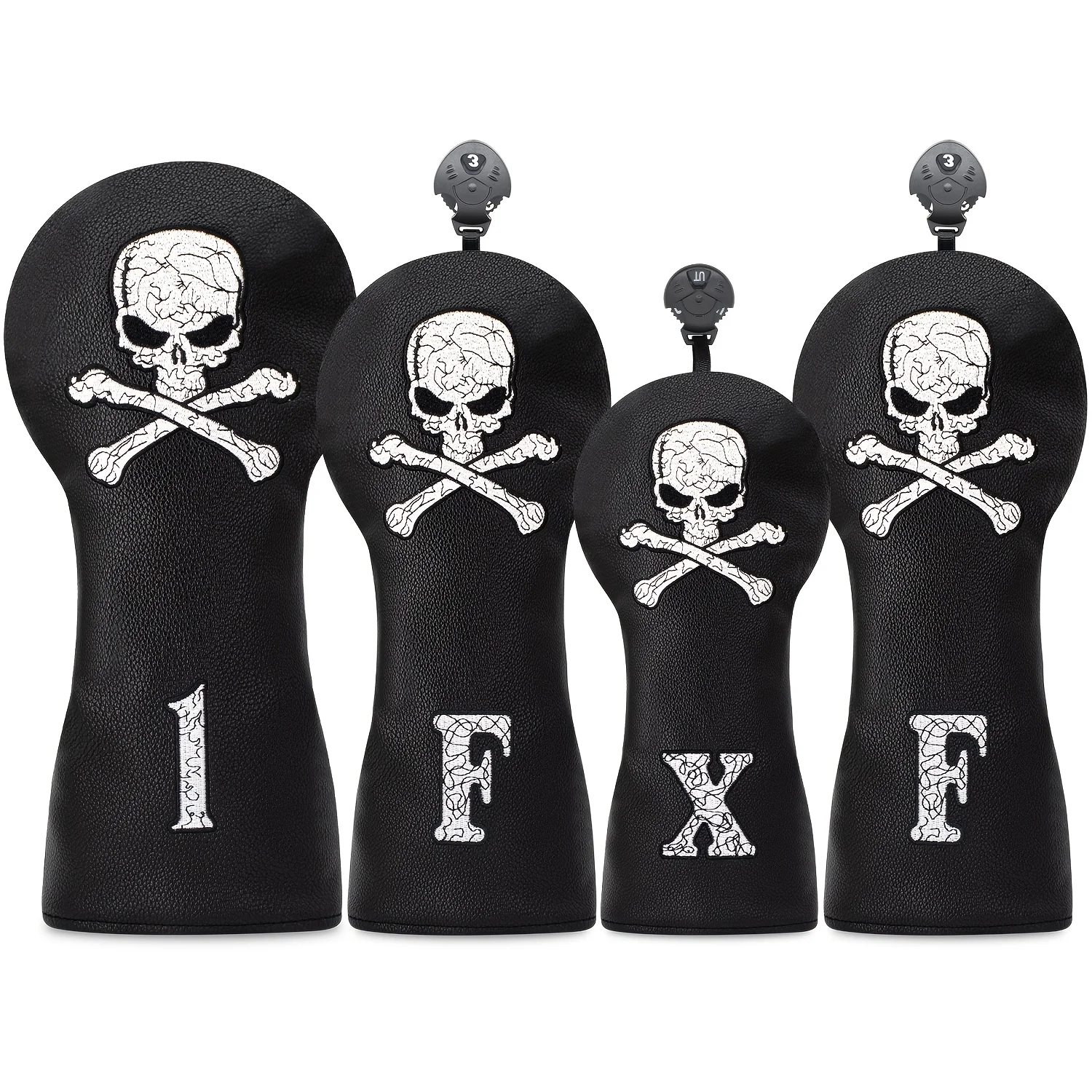 1pc/4pcs Black Skull Pattern Golf Headcovers, PU Material, Fits Driver, Fairway Wood & Hybrid, Professional Club Protection