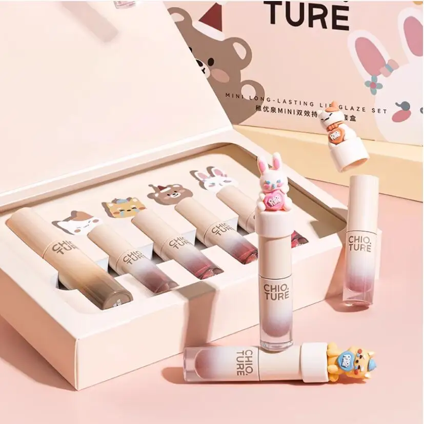 Chioture Mini Langdurige Lip Glazuur Set Make-Up Geschenkdoos, Lippenstift Niet Aanraken Cup, Cosmetica Als Cadeau Voor Meisjes