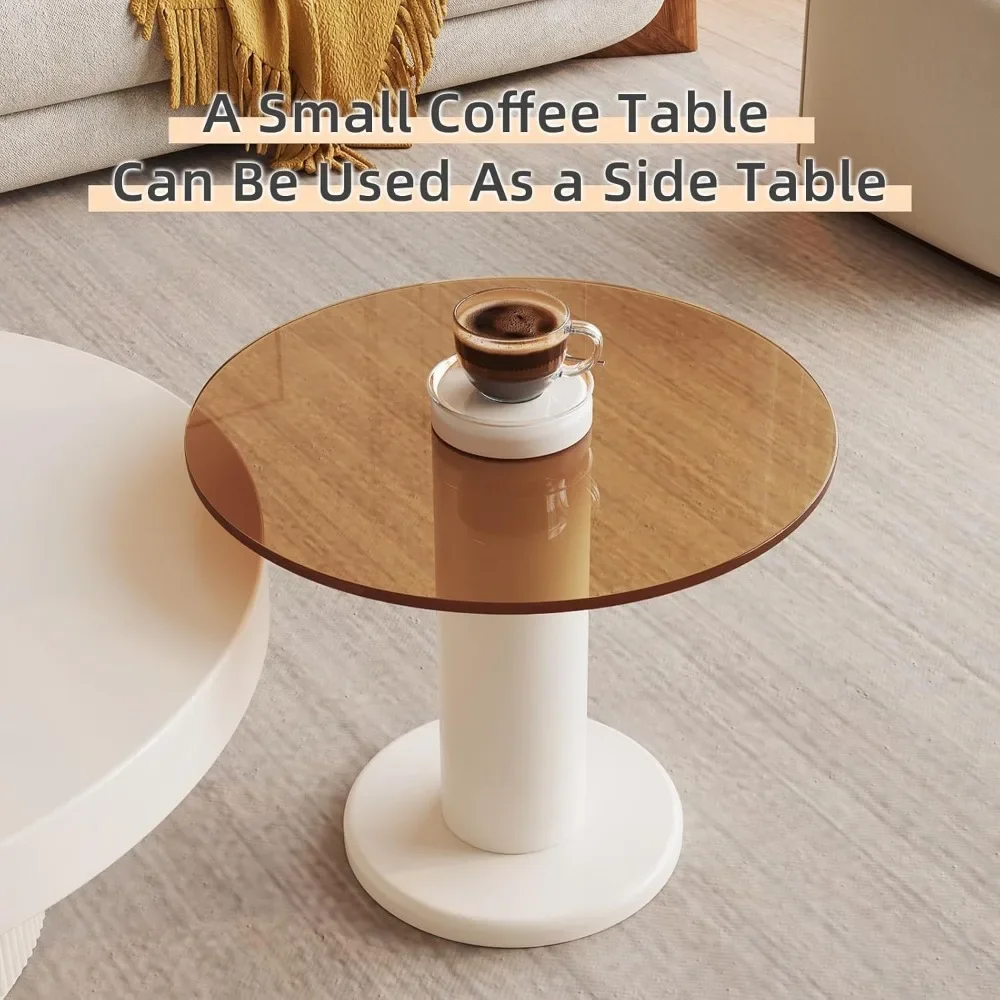 Coffee Table, Round Tables with Small End Tables, Set of 2 Side Table