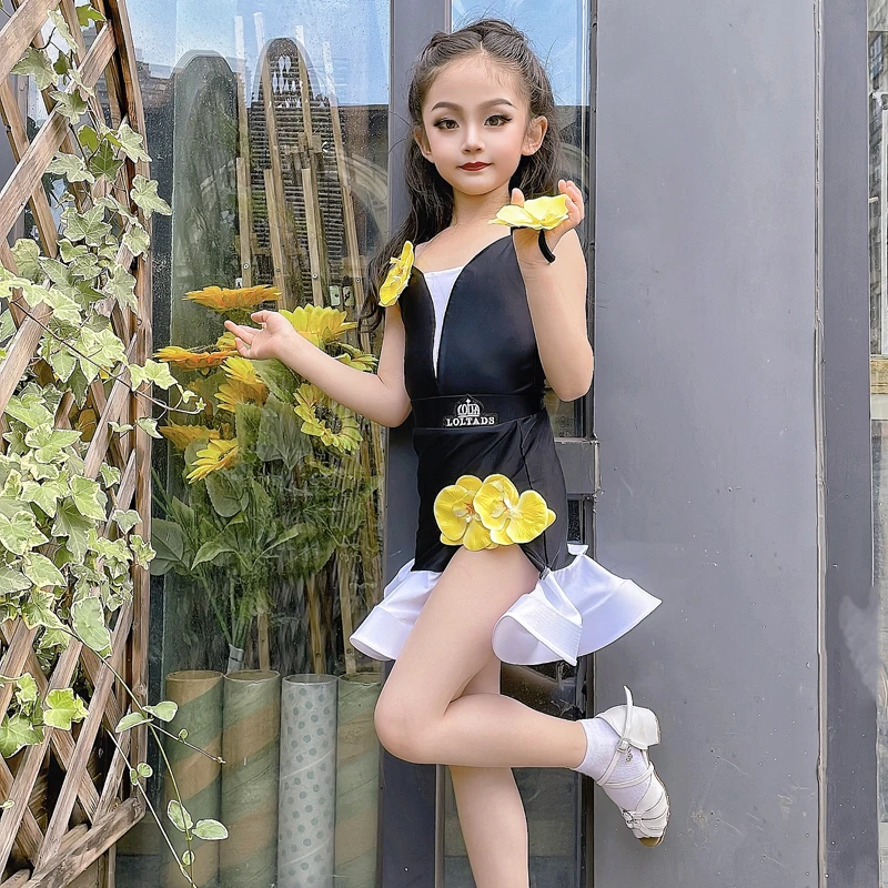 Trajes de baile latino, ropa de práctica de actuación para niños Xia Shao, falda grande de baile latino para niñas, conjunto de celebridades de Internet