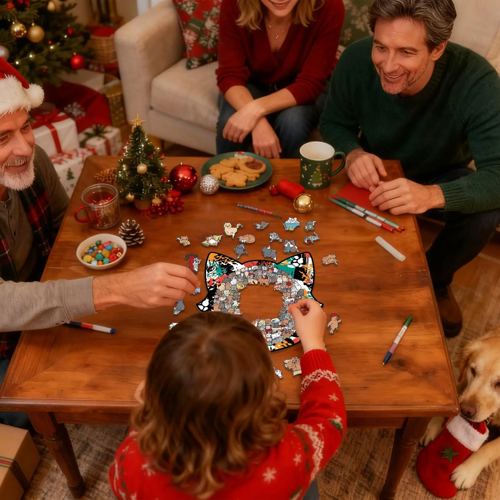 

Cat Jigsaw Puzzle 135-Piece Cute Wooden Funny Toys Decorative Cat Puzzle Kids Toys For Boys Girls Family Home Indoor School