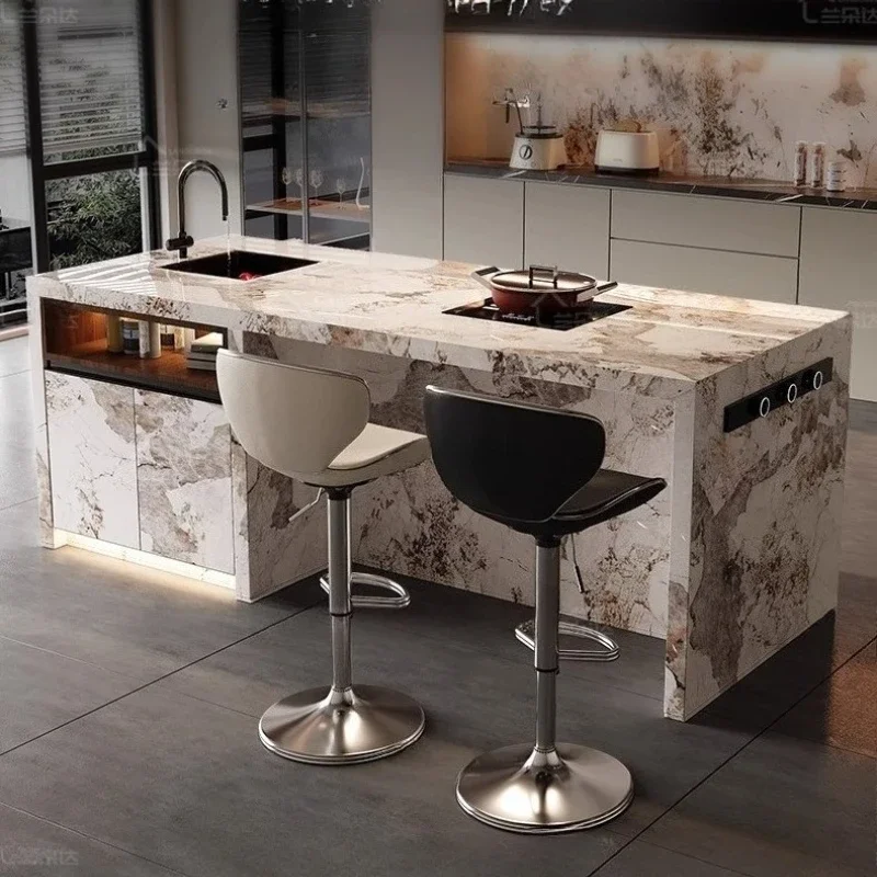 

Rock Slab Island Dining Table Integrated Household Center Guide Down Table Minimalist Open Kitchen Bar Table Integrated Restaura