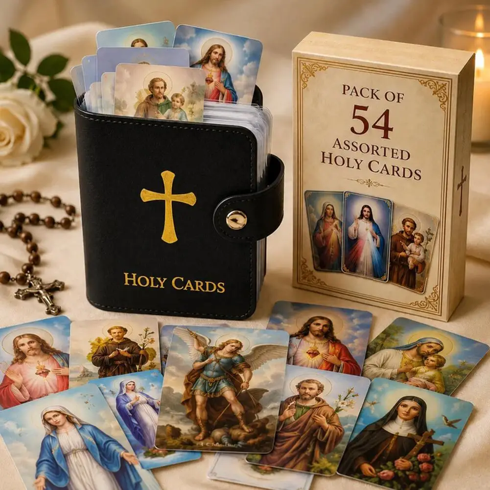 Catholic Leather Holy Card Holder Prayer Card Organiser With Snaps Closure Waterproof Large Capacity Card Collection For Fans