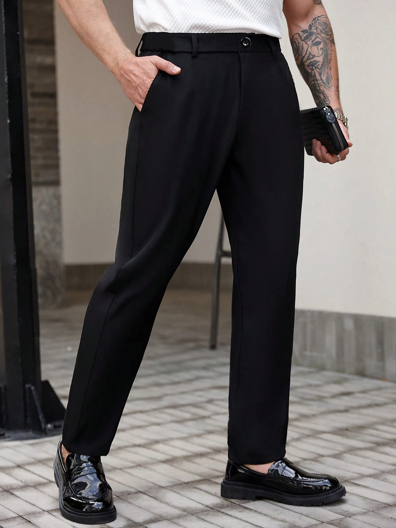 

Homme Men plus Size Casual Solid Color Diagonal Pocket Straight Leg Pants Simple Design Autumn Collection