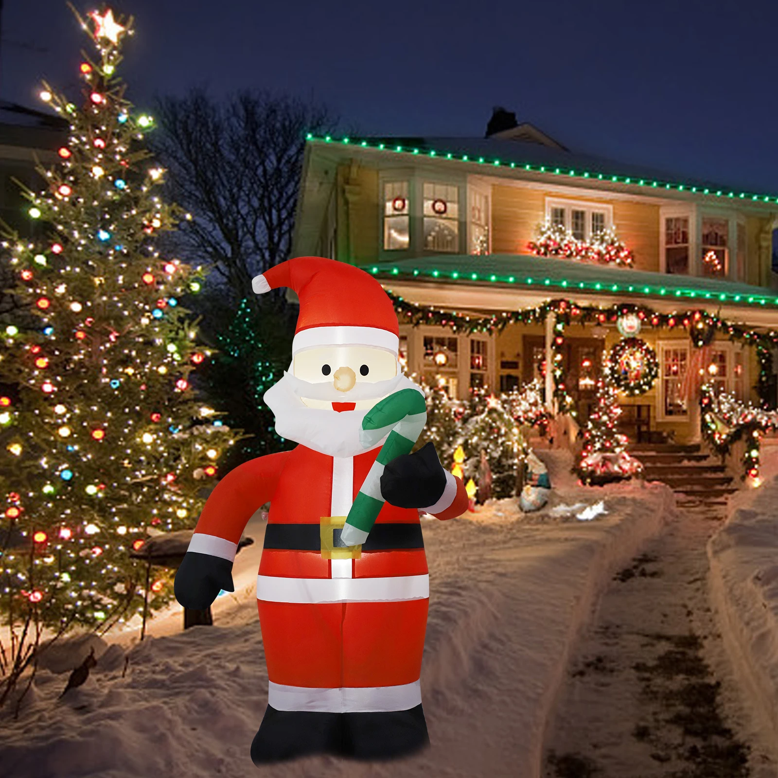 2025 8FT عيد الميلاد المطاطية متوهجة تسلق سانتا كلوز مع أضواء LED في الهواء الطلق ديكورات ساحة المنزل