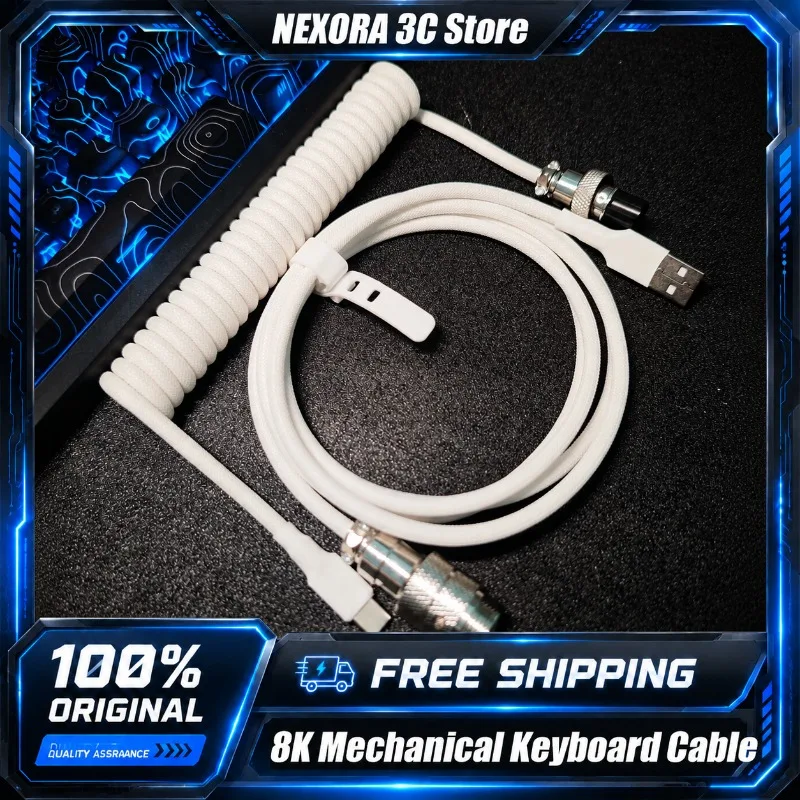 Professional 8K Mechanical Keyboard Cable Coiled Cable Braided TypeC Data Sync Cable Metal Connector for Gamer Desk Decor
