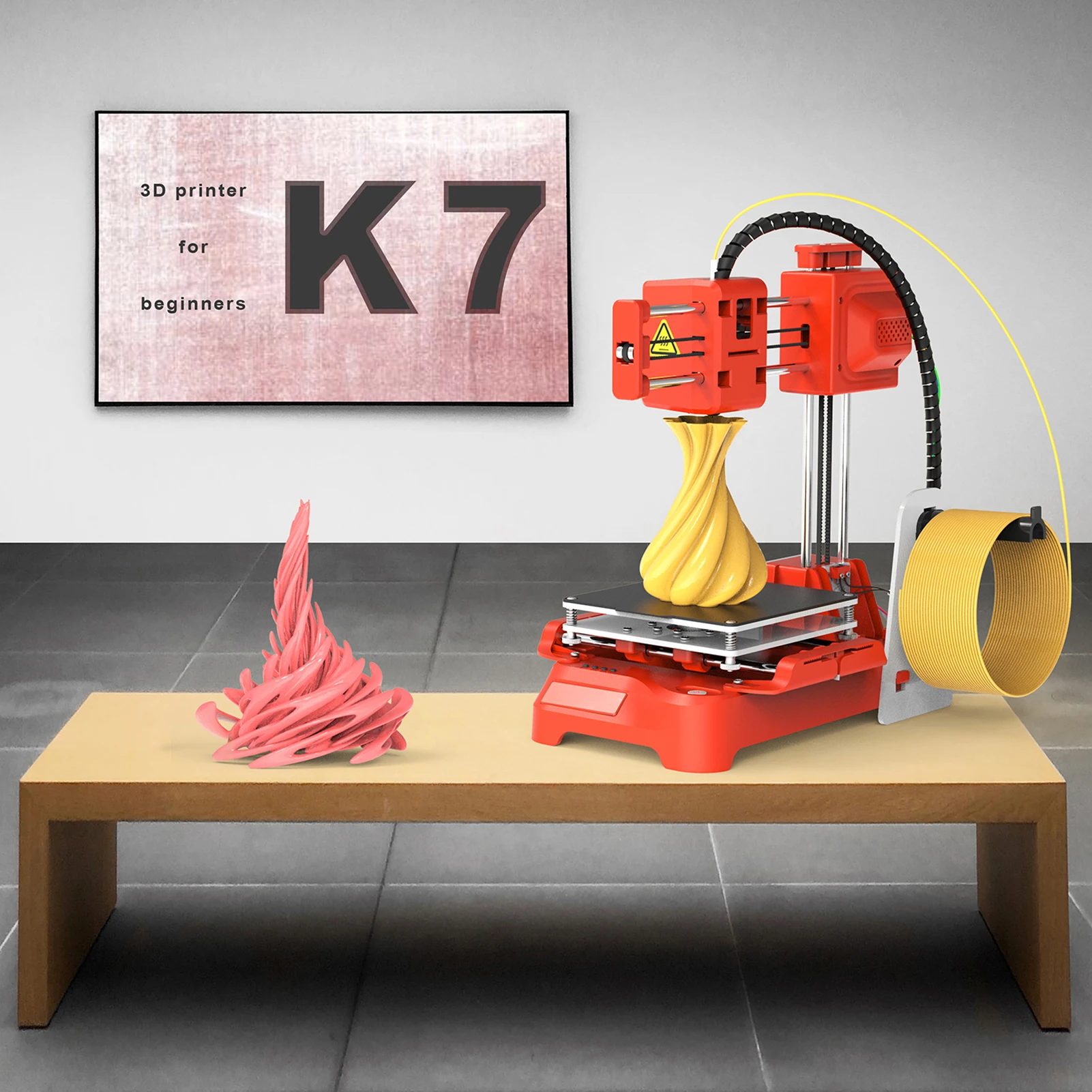 

3D-принтер EasyThreed K7 для детей, миниатюрный настольный, область печати 100x100x100 мм, без подогреваемой платформы, печать одной кнопкой, с TF-картой, PLA