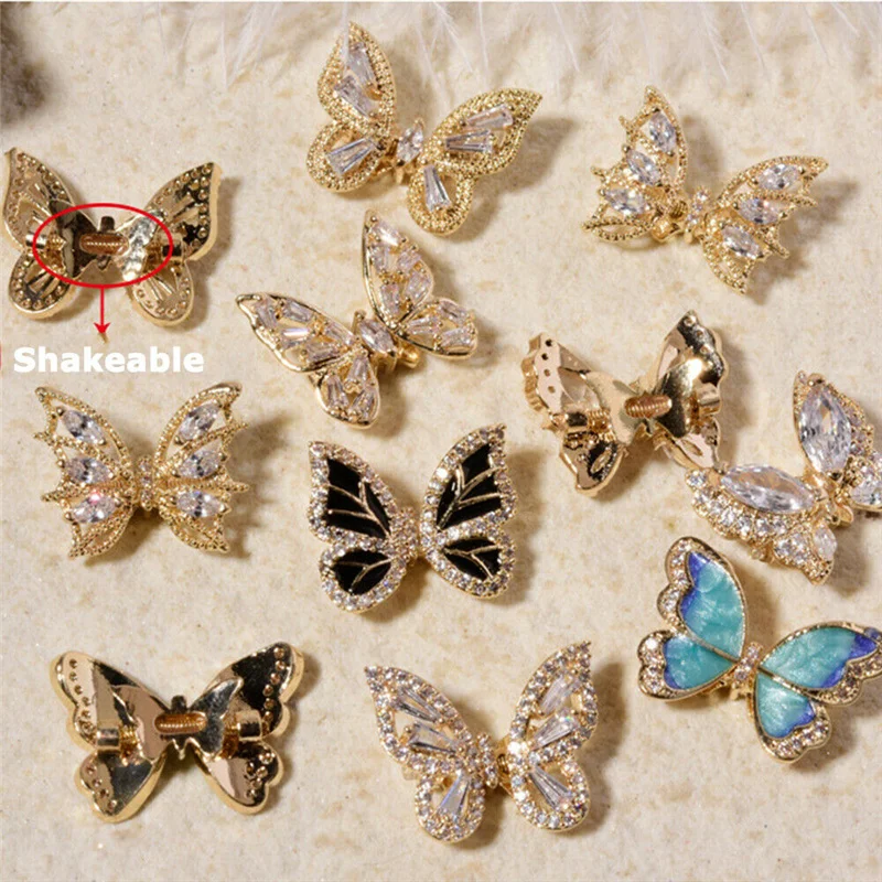 3D Cristal Borboleta Decoração Do Prego, Brilhando Encantos, Manicure Elegante, Ouro, Prata, Strass Jóias, Mais Nova Moda