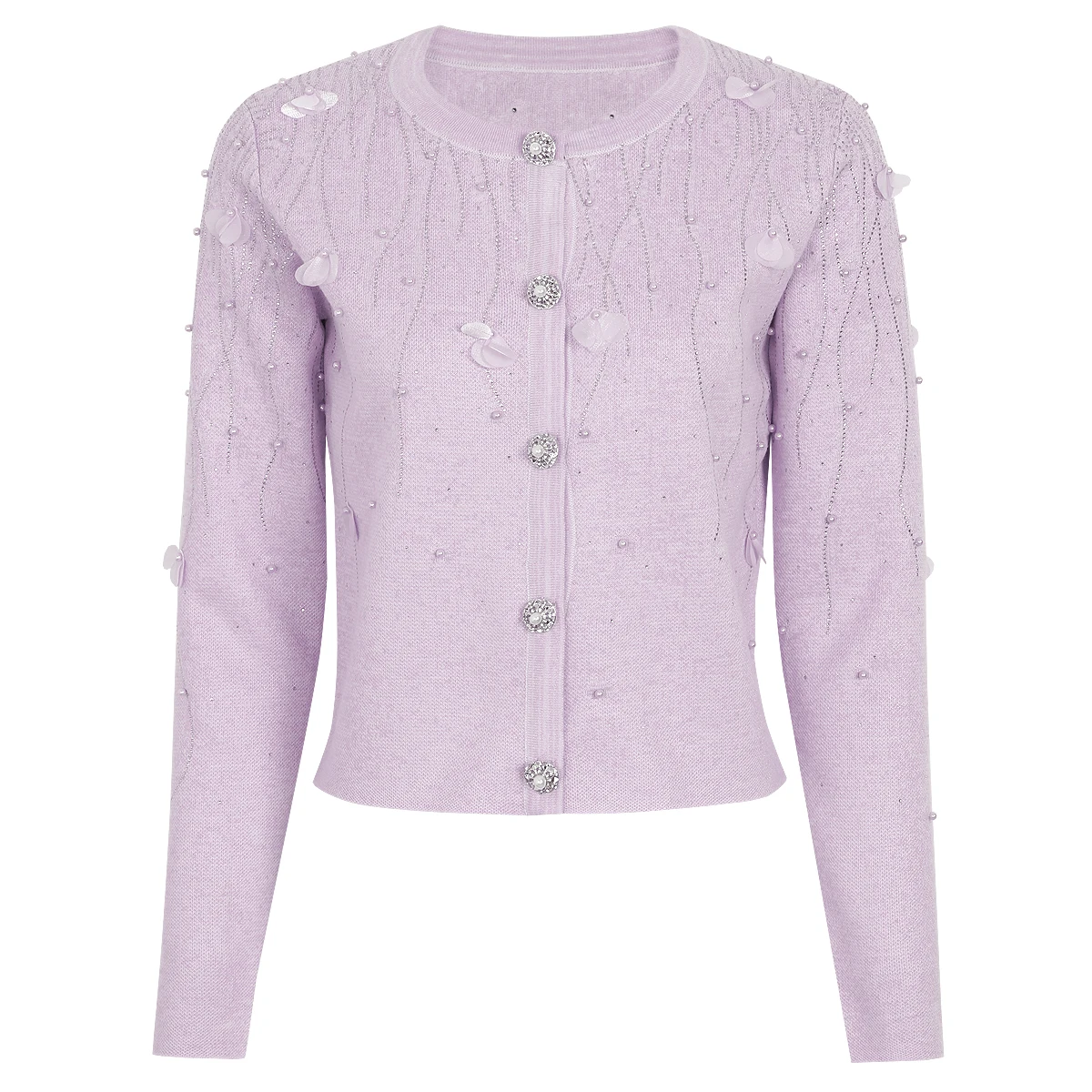 

2620 High-Quality Spring Autumn Women's 3d Floral Knitted Cardigan Fashion Heavy-Duty Nail Drill Design Elegant Outerwear Jacket