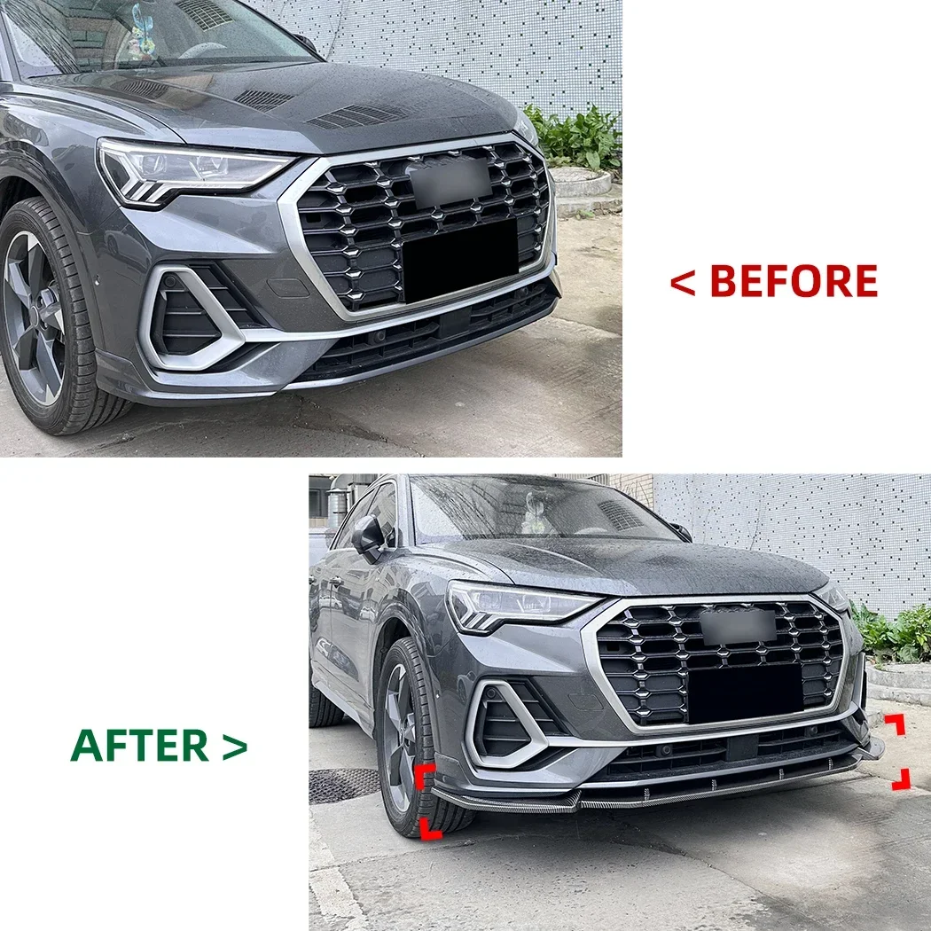 For Audi Q3 F3 Sline 2019+ Car Three Stage Front Spoiler Front Bumper Lip Splitter Body Exterior Protect Decoration Modification