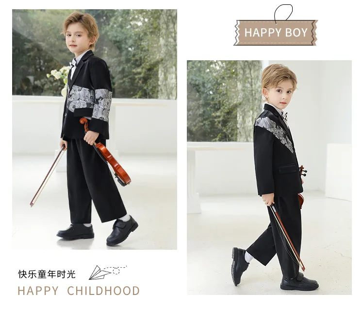 Bedruckte Anzugjacke im chinesischen Stil für Jungen, Kostüm für Modenschau-Moderatoren, Blumenmädchen-Geburtstagskleid für Einjährige A5057 – Detail 6