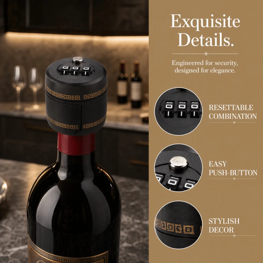 Secure Plastic Password Bottle Lock Black Anti Theft Vacuum Bottle Plug Sealing Wine Stopper Water Bottle