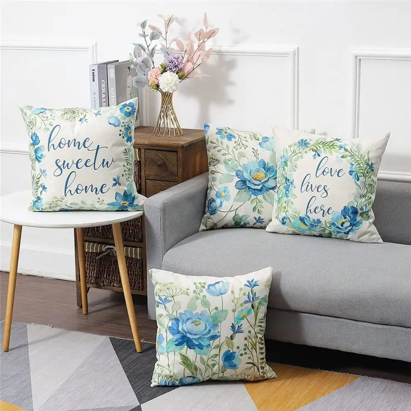 ABUL-Sofa Cushion Cover 18X18 Set Of 4 Spring Decorations Flower Home Decor For Couch Sofa