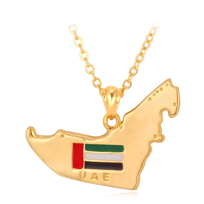 Collier Kpop-pendentif de carte des émirats arabes unis (eau), breloques en émail, couleur or, bijoux de dubaï, Cool