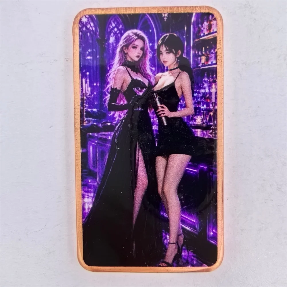 1 oz .999 Fine Copper Bar Neon Bar Duo Blonde Card Dealer Black Dress Slit Skirt Stockings Colorized Art Collectible Gift