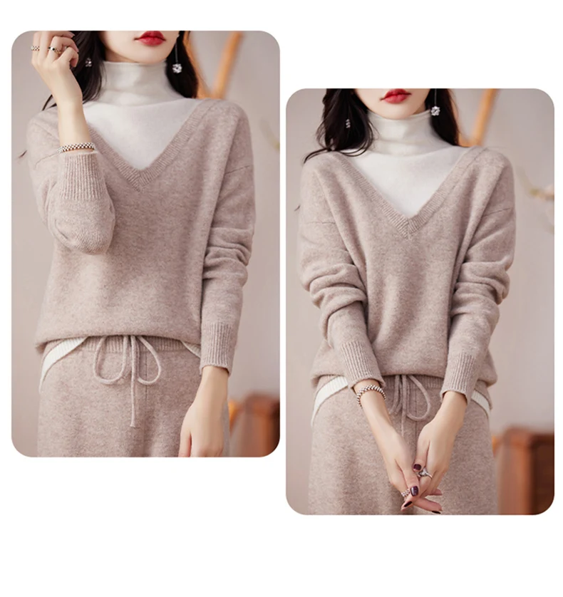 V-neck sweater women's new winter style, this year's super nice lazy style wool top suit