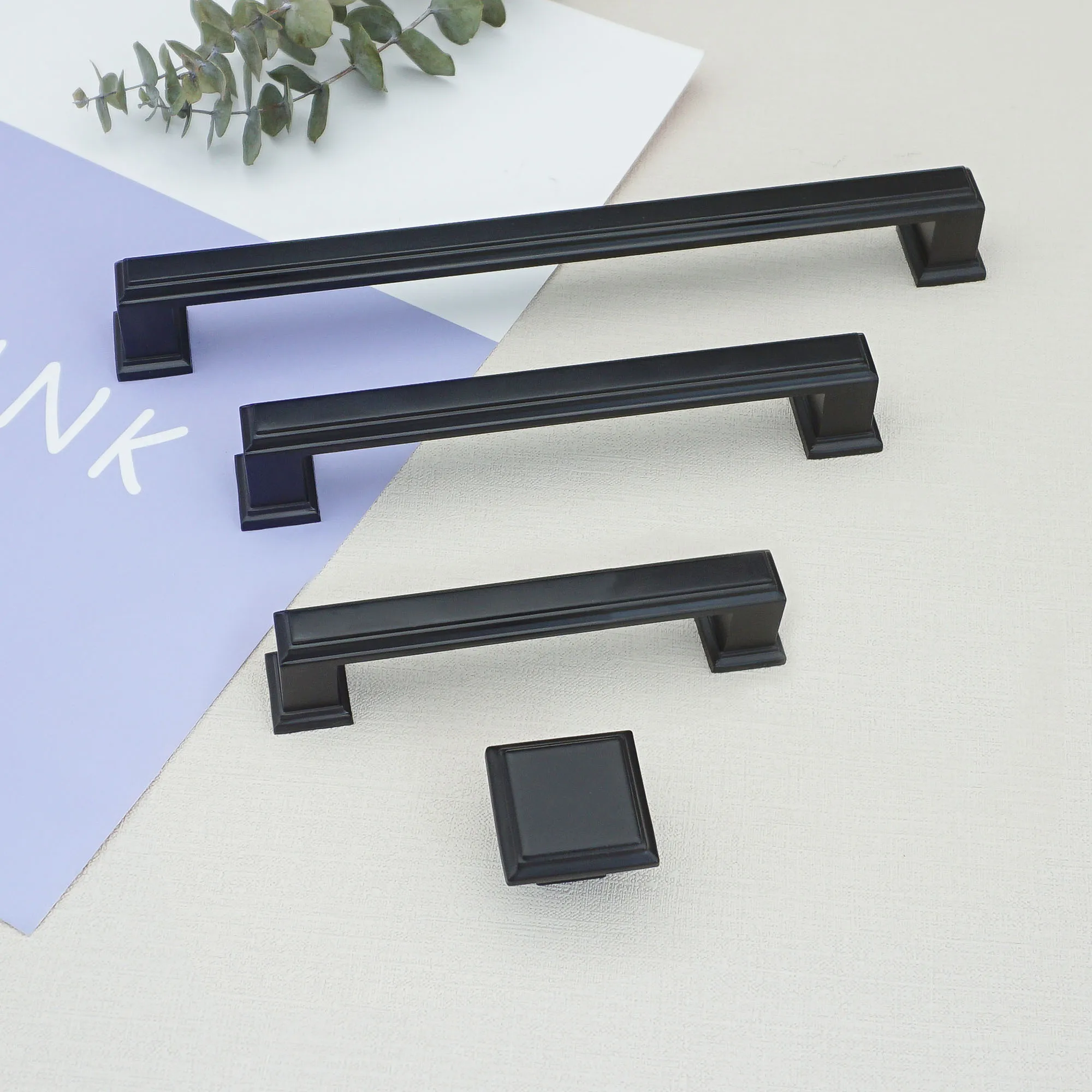 Matte Black Cabinet Handles Square Drawer Knobs Modern Kitchen Cupboard Door Koob Zinc Alloy Wardrobe Dresser Pulls Handle 192mm