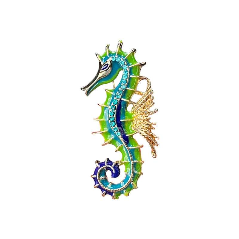 Vintage Glaze Seahorse Enamel Brooches For Women High Quality Painted Drip Oil Animal Brooch Pin Women's Fashion Coat Corsage