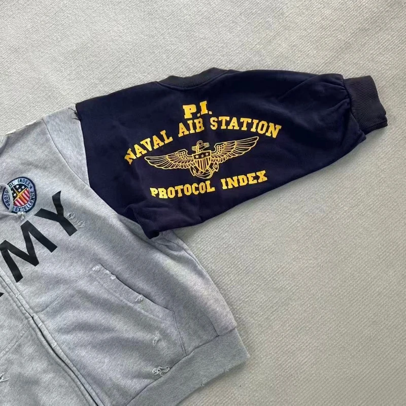 2025ss التالفة حفرة المرقعة مشروع G/R بلوزات شارع العليا التطريز فضفاض الرجال النساء زمم سترة معطف #4