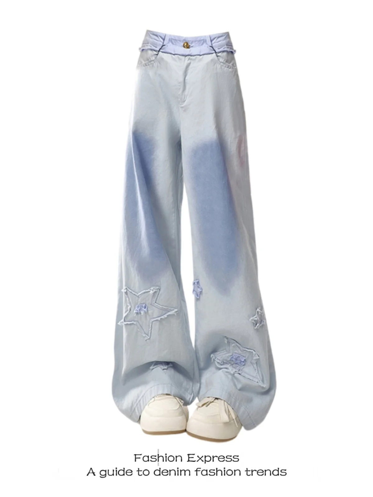 

plus Size adient Star Denim Pants Women Summer Loose Straight Leg Wide Leg Floor Length Trousers Slimming Effect